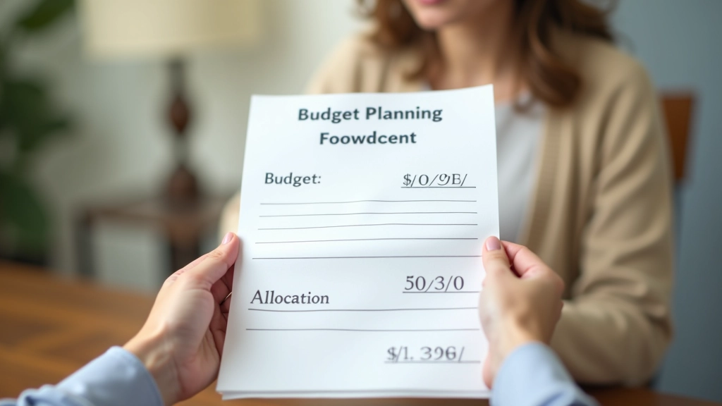 Budget planning document showing 50/30/20 allocation breakdown