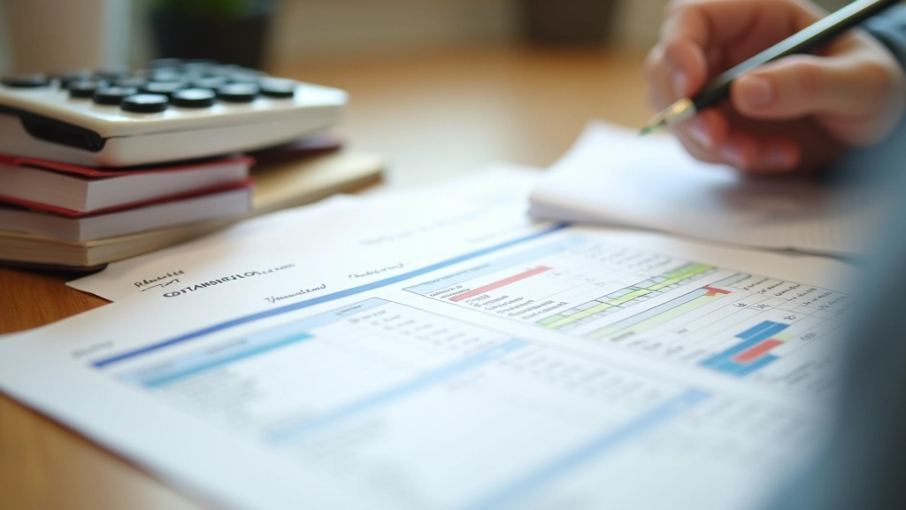 Budget planning worksheet with financial calculator and expense tracking checklist