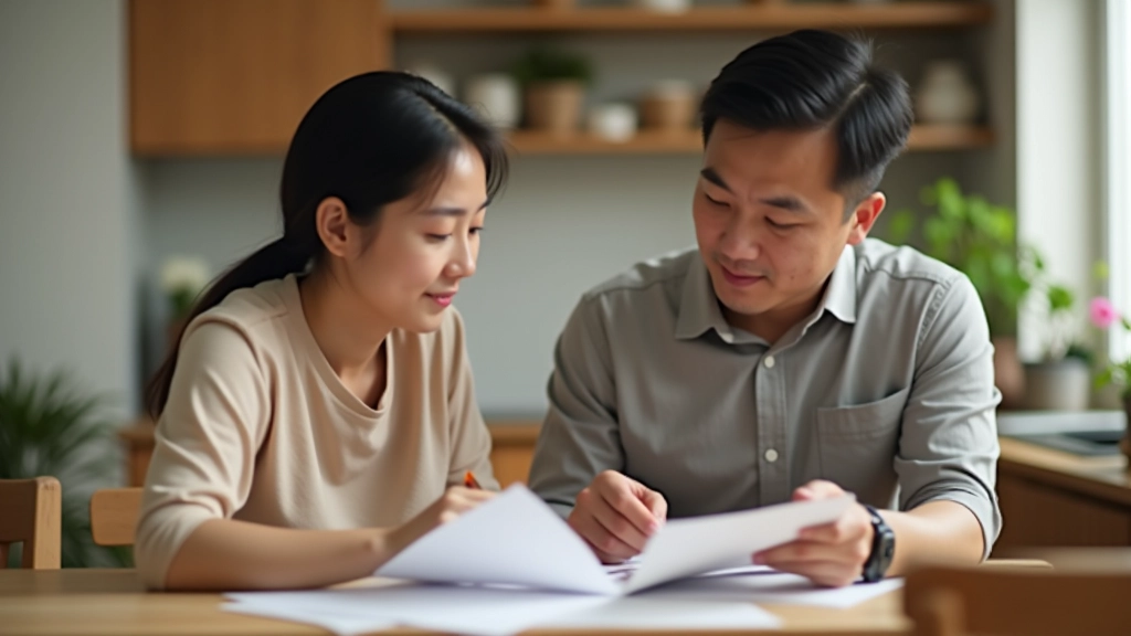 Couple reviewing shared household expenses at kitchen table