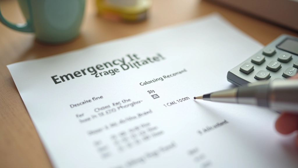 Emergency fund planning document with financial calculations
