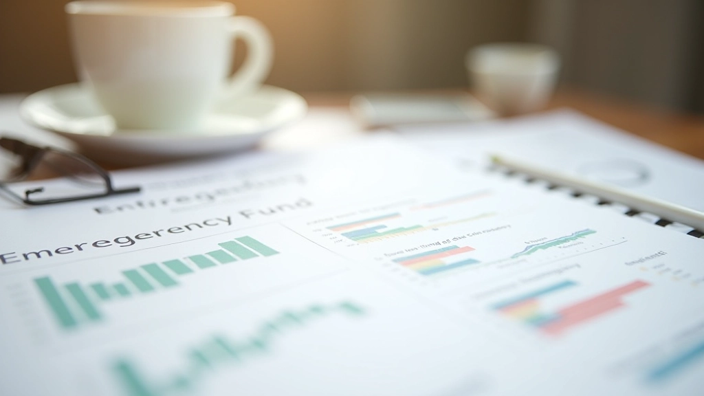 Emergency fund planning document with savings goal breakdown and timeline on organized desk