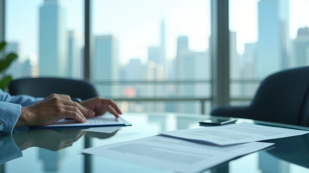 Modern financial advisory office with organized workspace and professional atmosphere