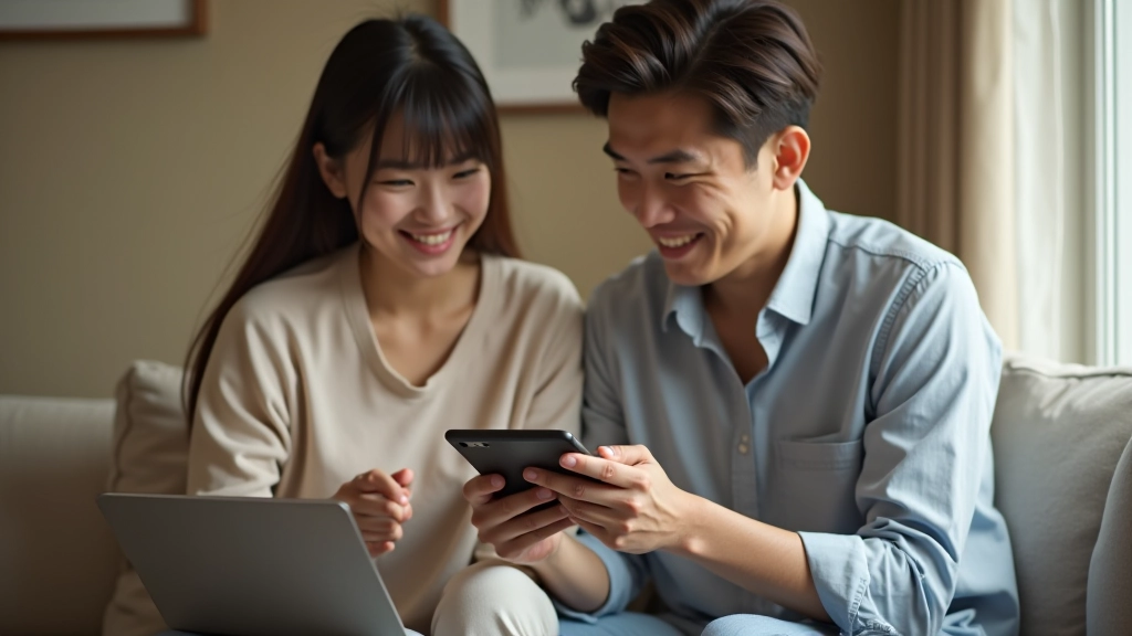 Two partners discussing household budget and expense tracking on tablet at home