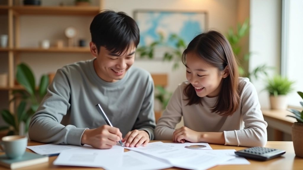 Urban family planning finances together at home with documents and calculator on table