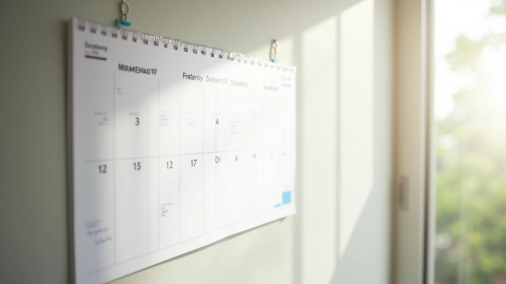 Family calendar showing monthly planning and financial checkup reminders on wall