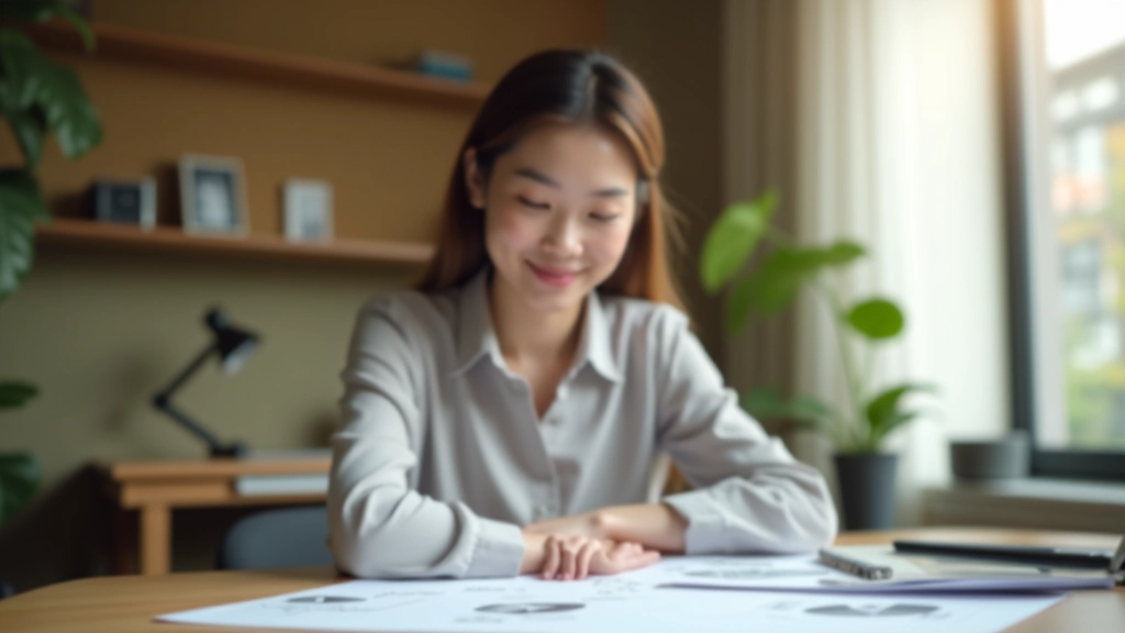 Woman reviewing financial documents at modern home desk