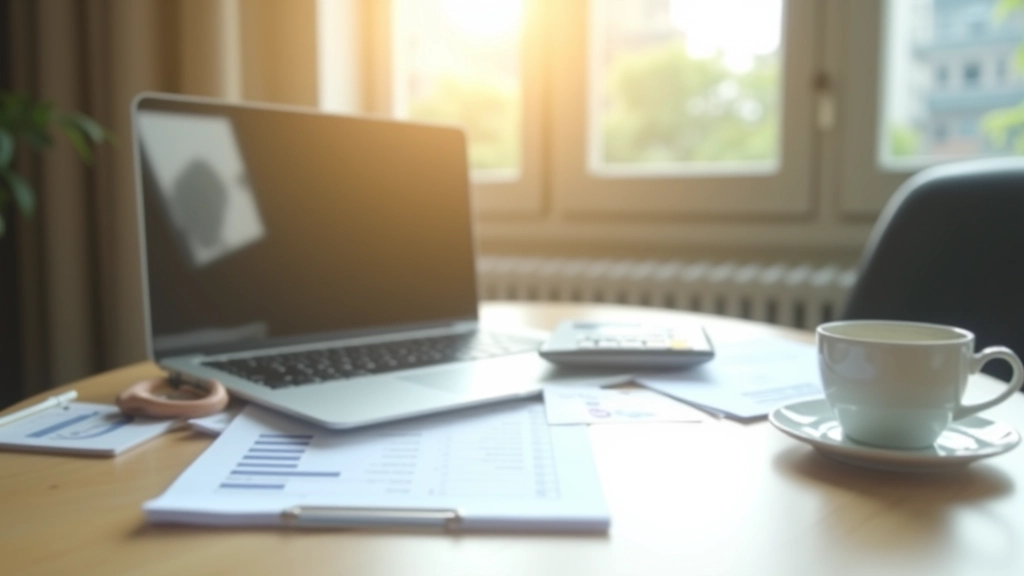 Financial planning workspace with calculator and documents